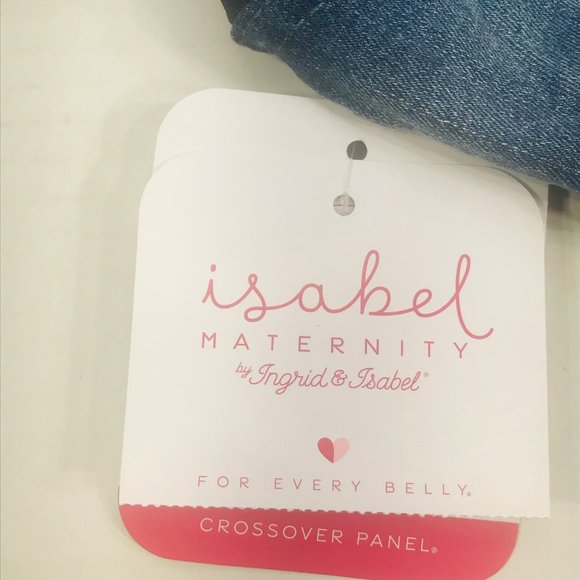 Isabel Maternity Women's Size 14 Crossover Panel Blue Denim Midi Short New - Picture 13 of 16